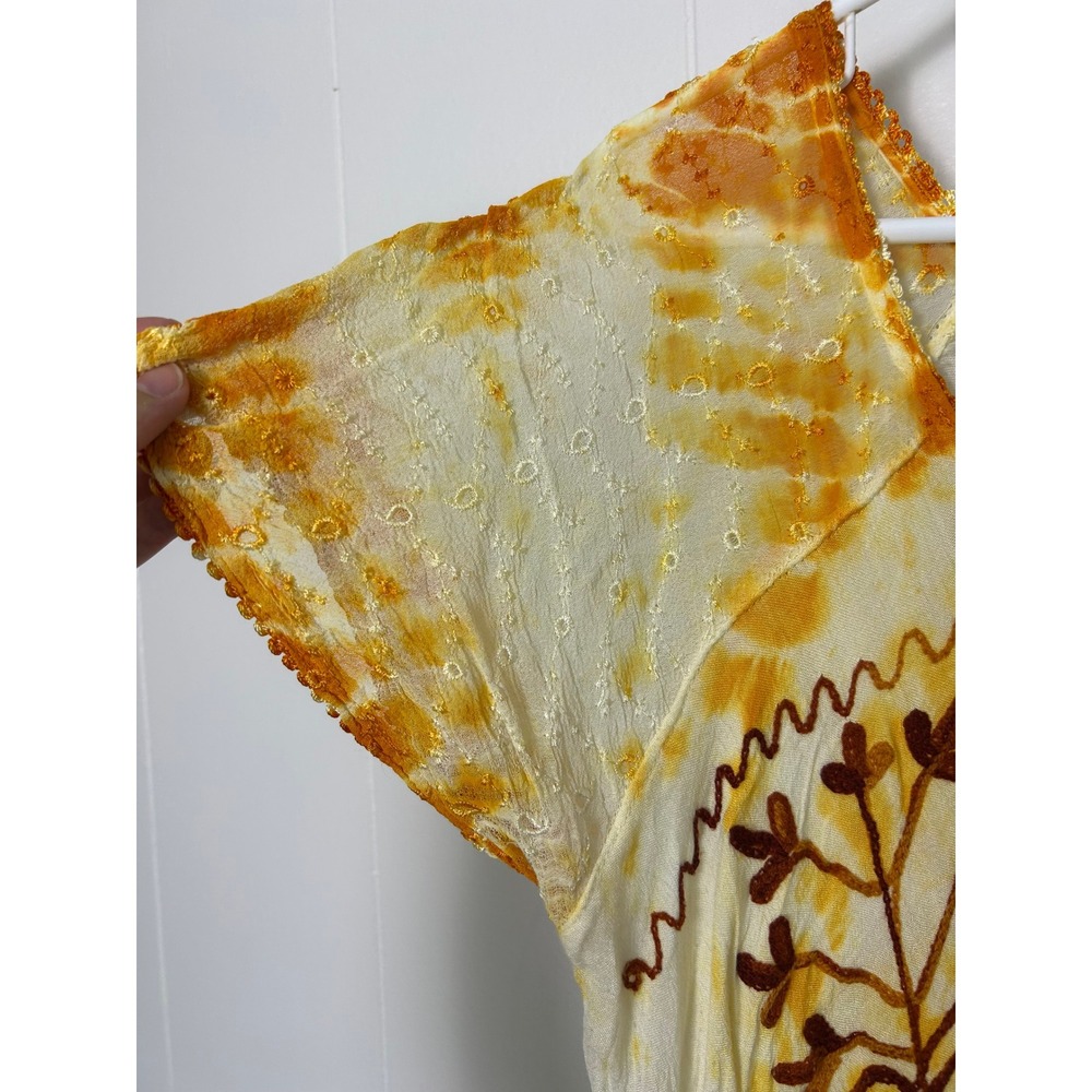 NF Free size Dress Womens Orange Tie Dye Embroidered Boho whimsy festival summer - Picture 9 of 9